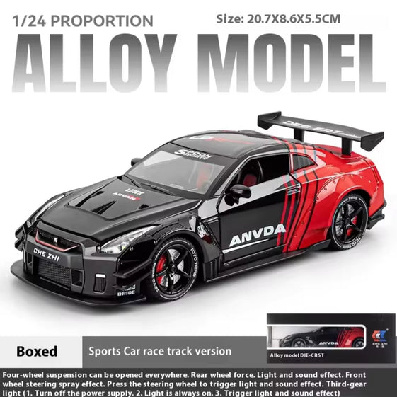 1:24 NISSAN GTR R35 DIECAST ALLOY MODEL CAR WITH SMOKE FUNCTIONS LIGHT AND SOUND DOORS OPENABLE