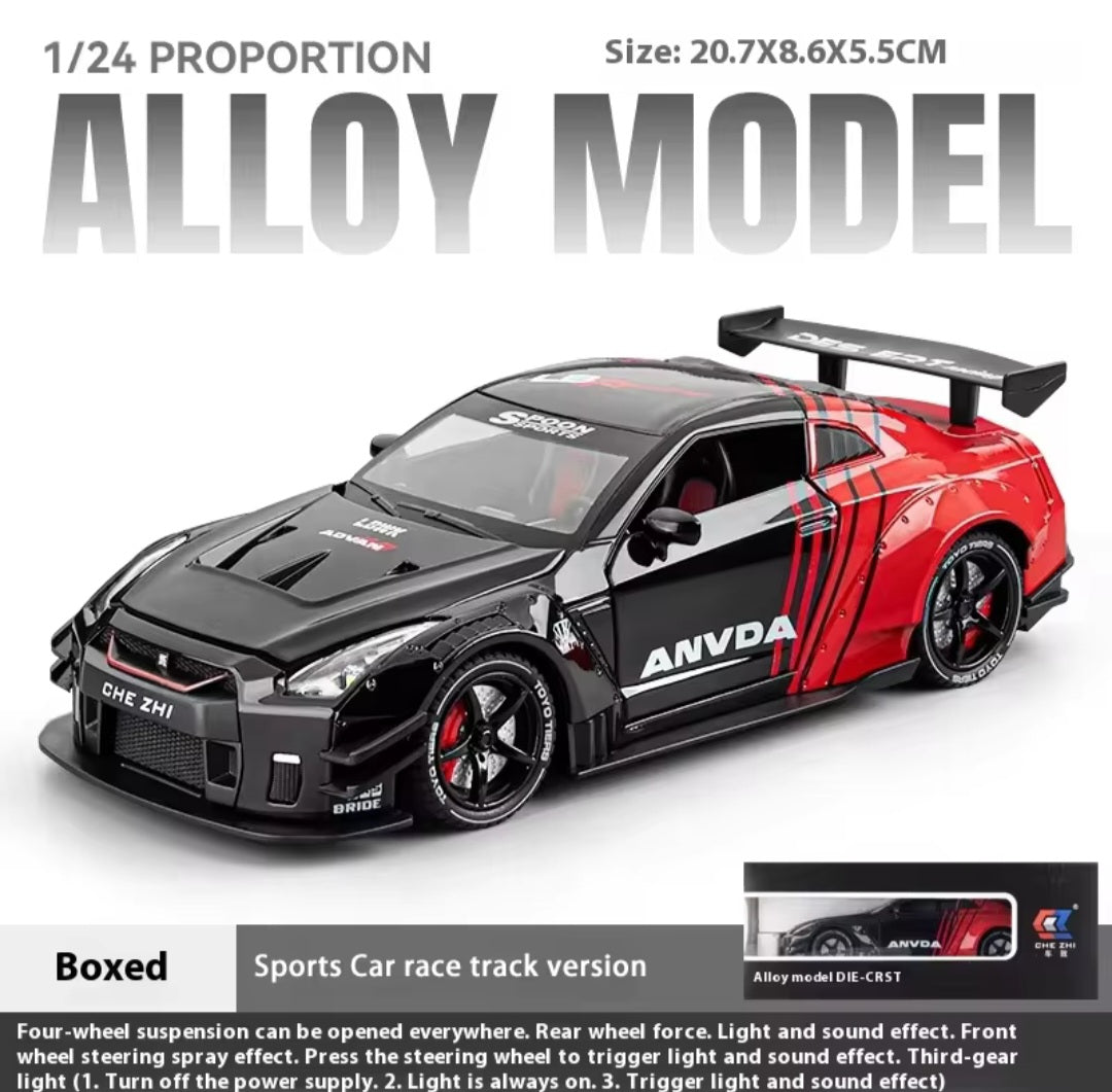 1:24 NISSAN GTR R35 DIECAST ALLOY MODEL CAR WITH SMOKE FUNCTIONS LIGHT AND SOUND DOORS OPENABLE