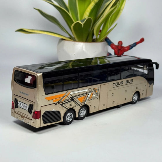 1:30 business long distance single decker Bus alloy diecast model light and sound pull back