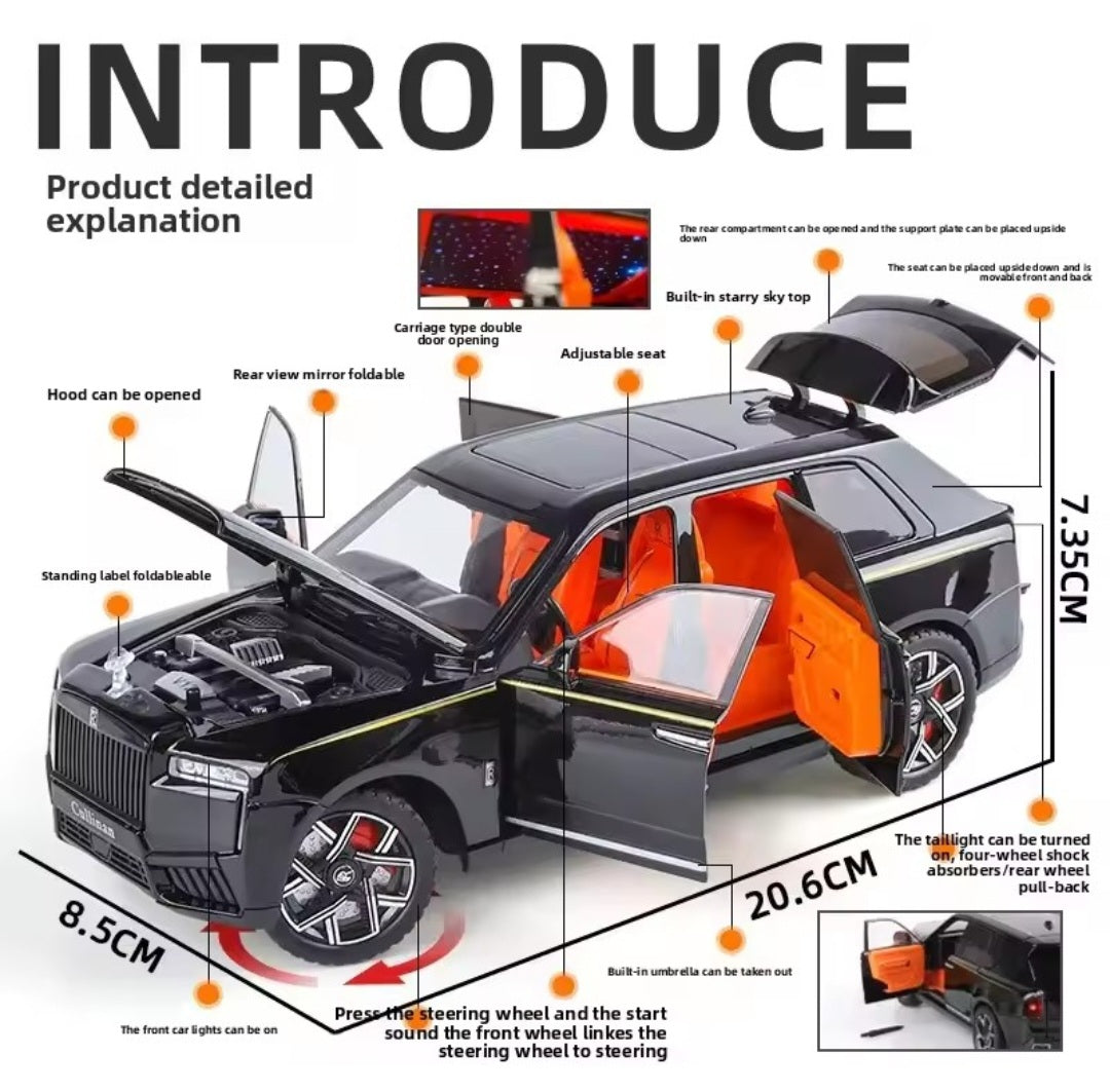 1:24 Rolls Royce Cullinan alloy fashionable sedan model car ornament steering shock
