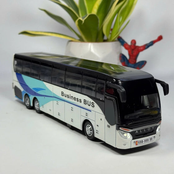 1:30 business long distance single decker Bus alloy diecast model light and sound pull back