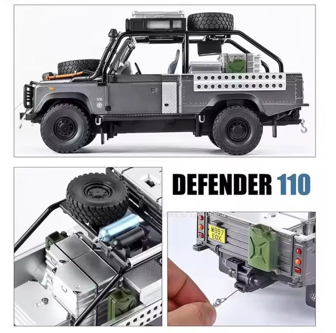 1:24 Defender 110 Range Rover Off-road Vehicle Model Toys Alloy Diecast Doors Opened Pull Back Shock Absorption