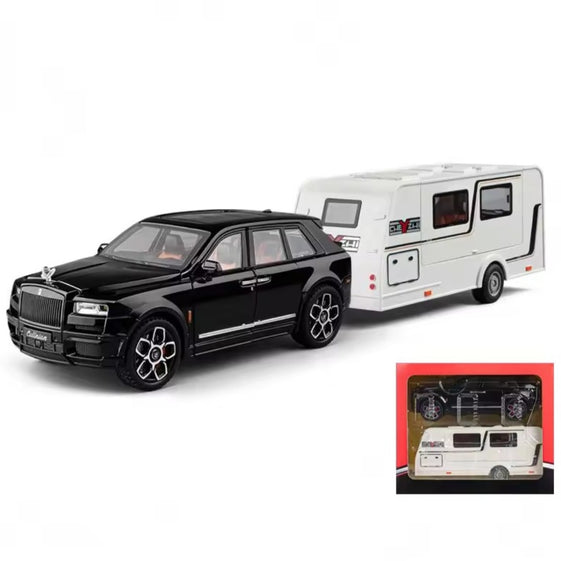 1/20 Cullinan SUV Alloy Trailer RV Car Model Diecast Metal Camper Van Motorhome Touring Car Vehicles Model Sound Light Kids Gift