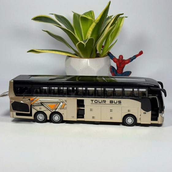 1:30 business long distance single decker Bus alloy diecast model light and sound pull back