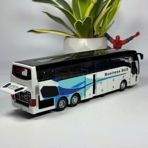 1:30 business long distance single decker Bus alloy diecast model light and sound pull back