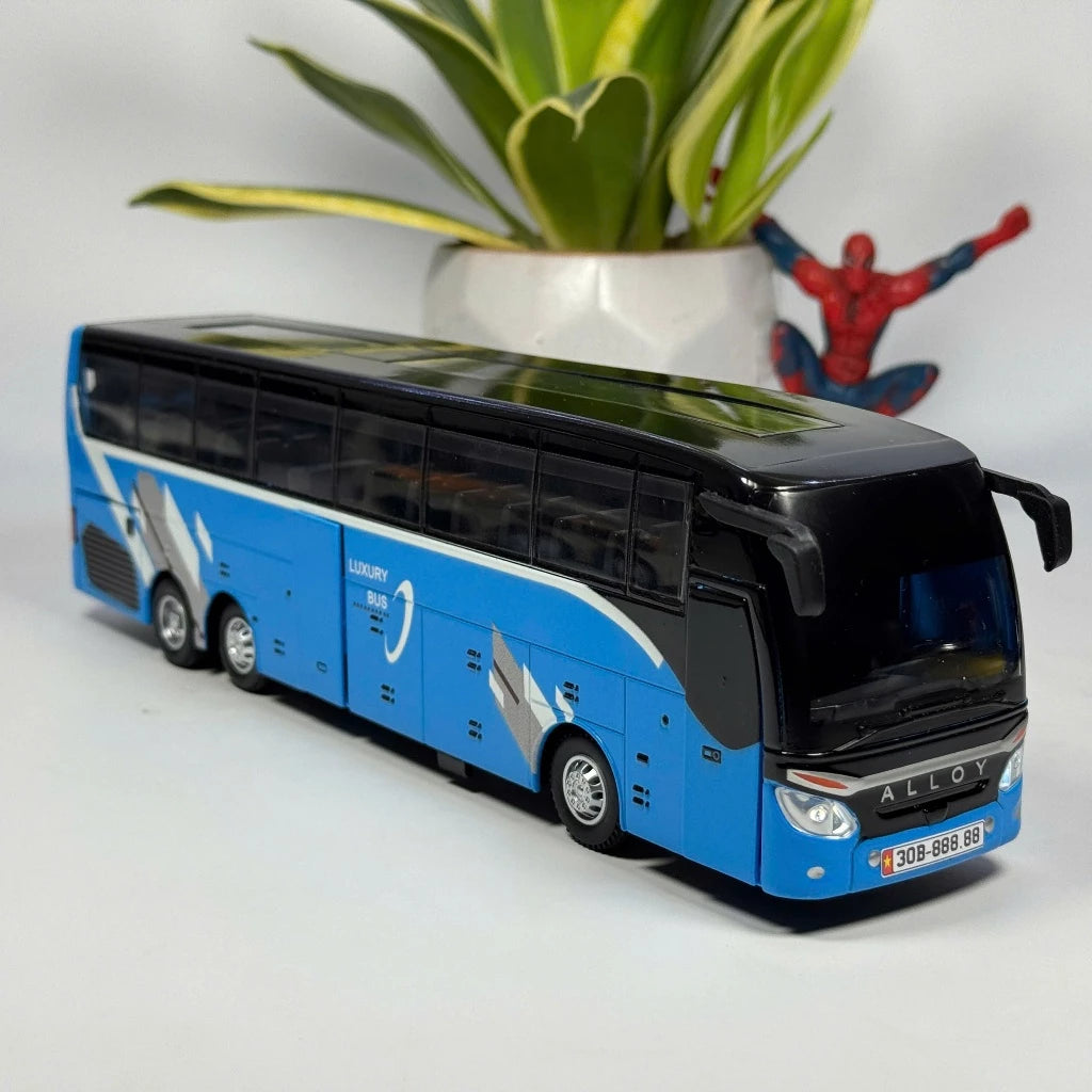 1:30 business long distance single decker Bus alloy diecast model light and sound pull back