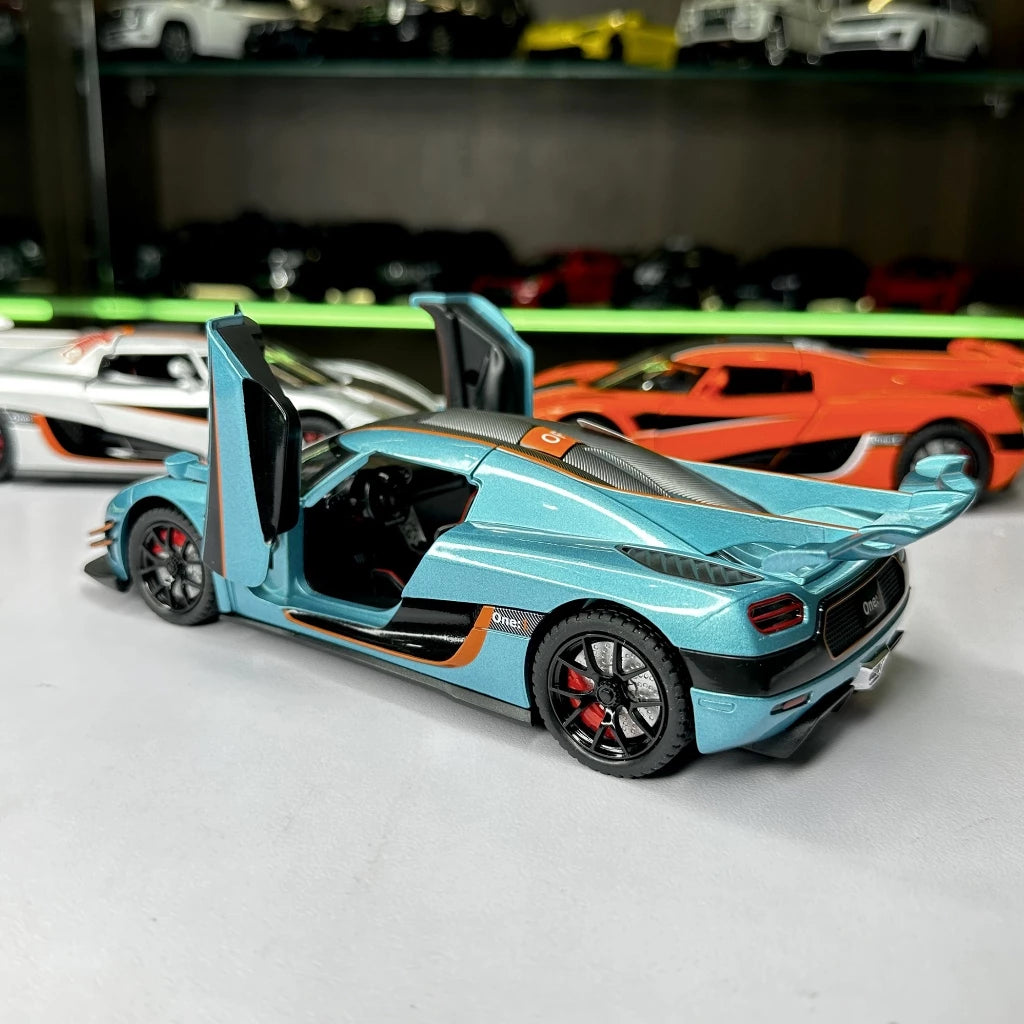1:24 scale Koenigsegg One:1 supercar model with lights and sound, Newao brand,