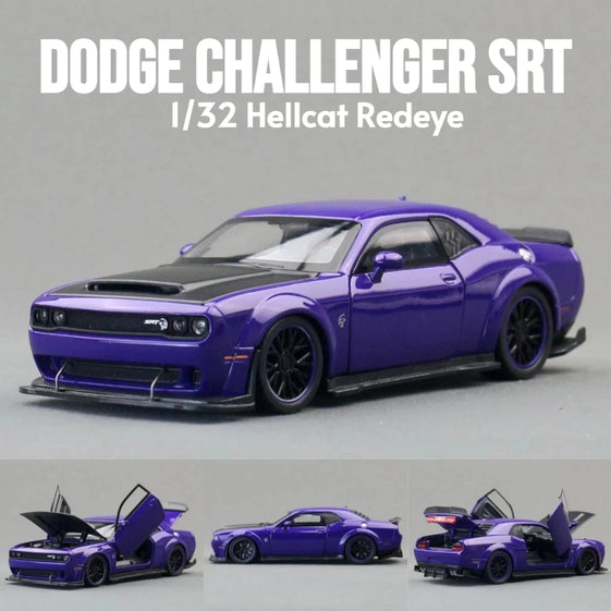 1:32 Dodge Challenger Hellcat SRT Alloy Car Model Sound Light Pull Back Metal Toy Vehicle Boy Gift Collection