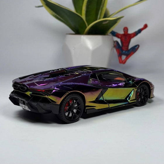 1:24 Revuelto Spray Model Toy Sports Cars Alloy Diecast Miniature Supercars Sound Light Doors Opened Pull Back