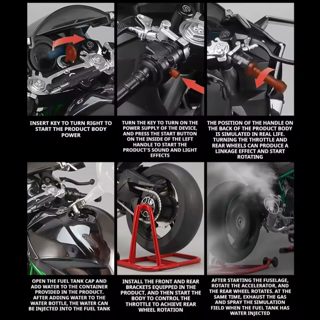 Die Cast Motorcycle 1:6 Scale for Kawasaki H2R Motorcycles Alloy Racing Motorcycle Model Power Toy Motorcycles Collection Kawasaki