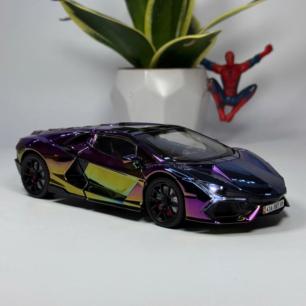 1:24 Revuelto Spray Model Toy Sports Cars Alloy Diecast Miniature Supercars Sound Light Doors Opened Pull Back
