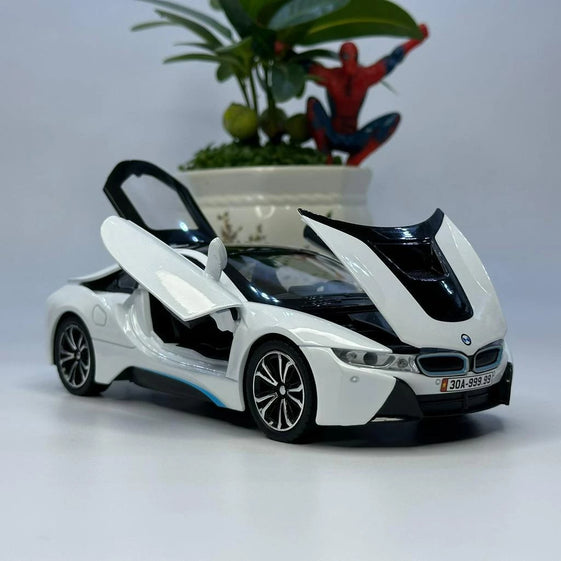 1:24 BMW I8 diecast alloy model car light and sound door Openable