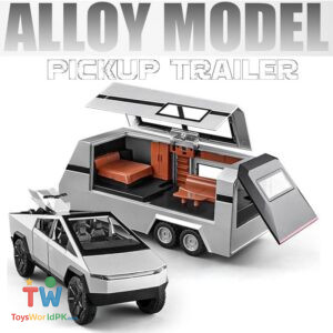 1/32 Pickup Truck Trailer RV Model Kit,Suitable for Tesla Cyber truck, Camping RVs,and Off-Road Vehicles, Metal Alloy Die Cast,with Truck Simulation Sound and Light