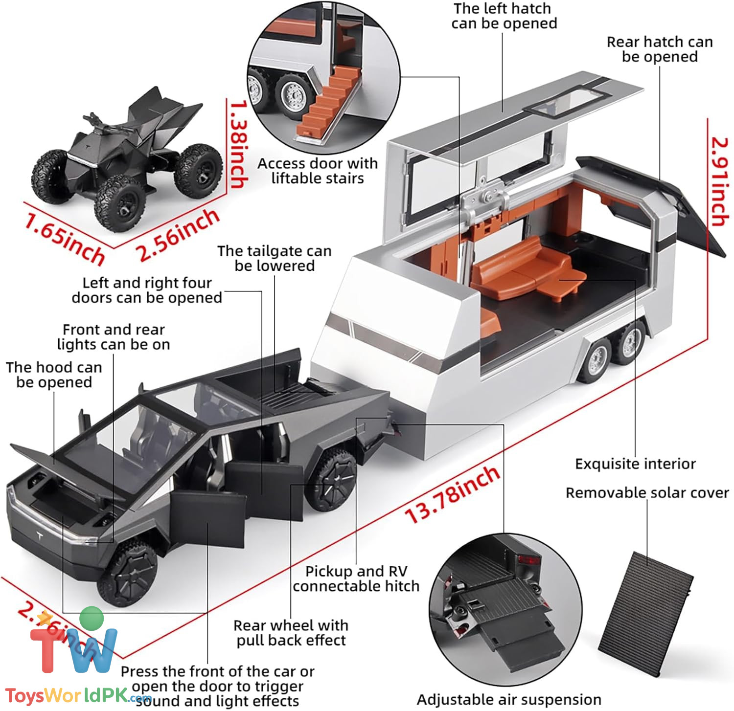 1/32 Pickup Truck Trailer RV Model Kit,Suitable for Tesla Cyber truck, Camping RVs,and Off-Road Vehicles, Metal Alloy Die Cast,with Truck Simulation Sound and Light - Image 5