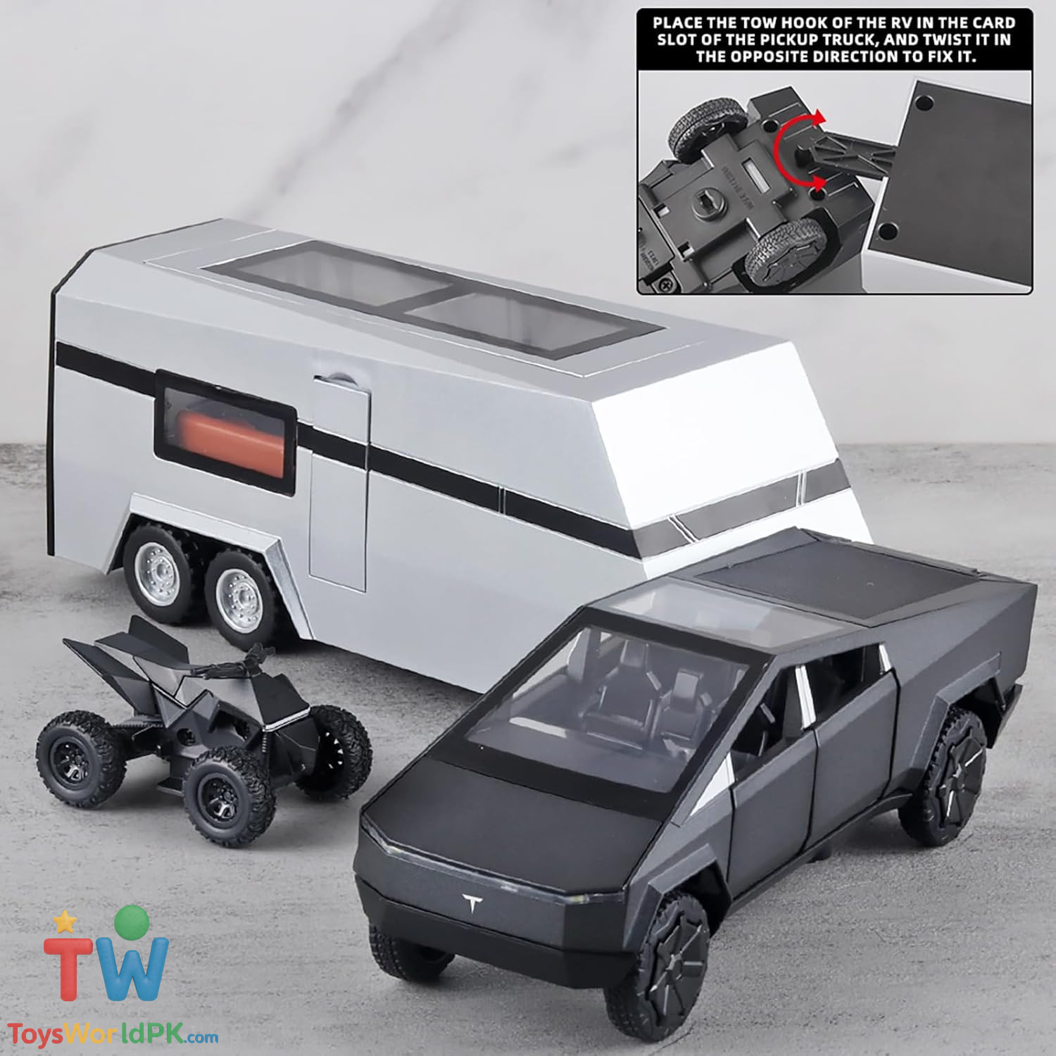 1/32 Pickup Truck Trailer RV Model Kit,Suitable for Tesla Cyber truck, Camping RVs,and Off-Road Vehicles, Metal Alloy Die Cast,with Truck Simulation Sound and Light - Image 3