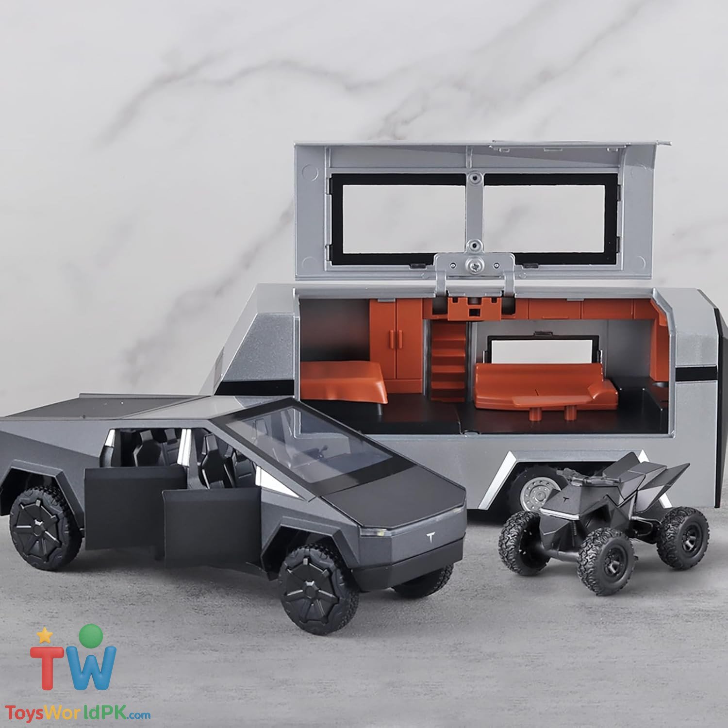 1/32 Pickup Truck Trailer RV Model Kit,Suitable for Tesla Cyber truck, Camping RVs,and Off-Road Vehicles, Metal Alloy Die Cast,with Truck Simulation Sound and Light - Image 2