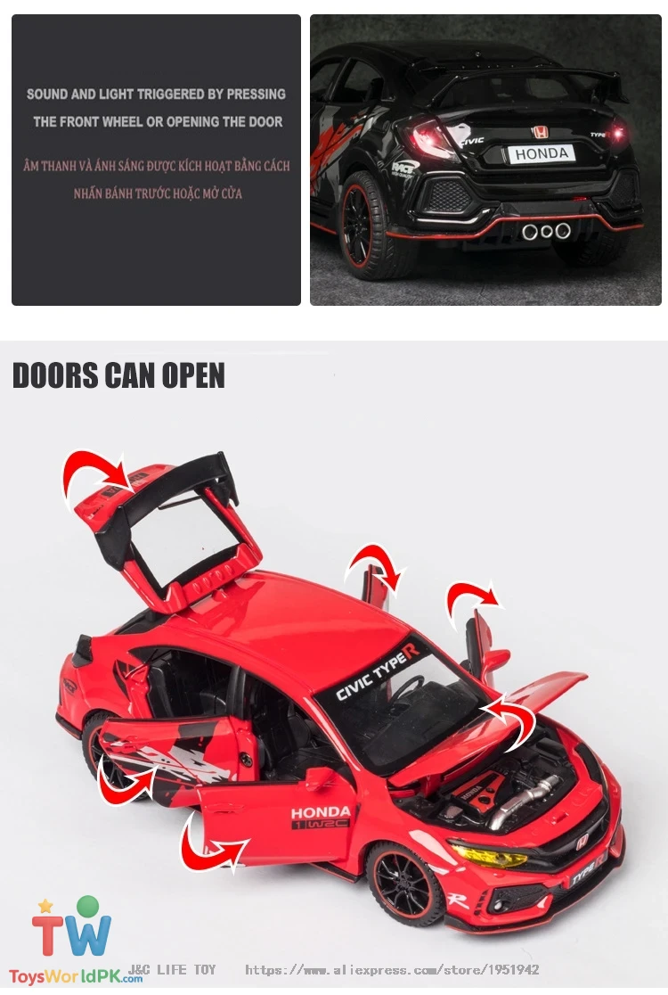 1:32 HONDA CIVIC TYPE R LIMITED EDITION Toy Car Metal Toy Diecasts & Toy Vehicles Car Model High Simulation Car Toys For Boy - Image 6