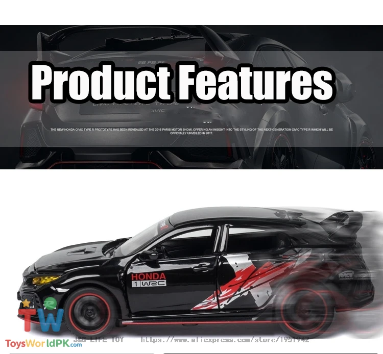 1:32 HONDA CIVIC TYPE R LIMITED EDITION Toy Car Metal Toy Diecasts & Toy Vehicles Car Model High Simulation Car Toys For Boy - Image 8